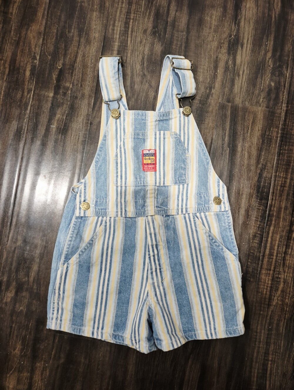 Vintage 90s OshKosh B’Gosh Striped Denim Shortalls Size 6 Pastel Overalls USA Ma